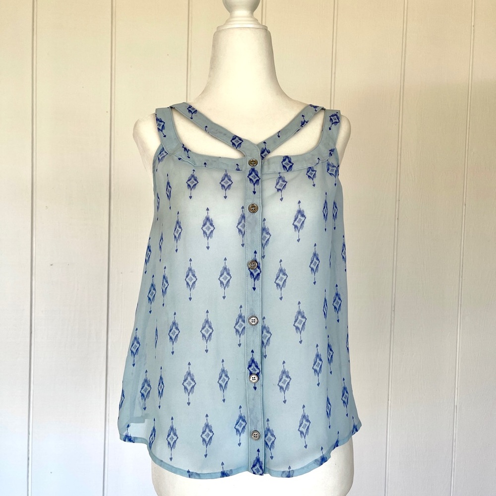 Blue Print Blouse with Cutout Details
